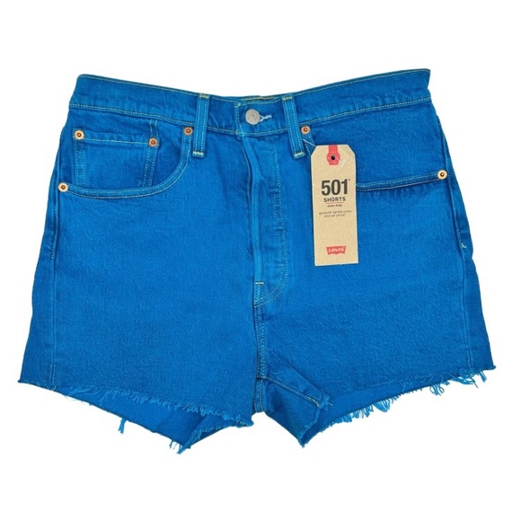 Levi's Women's 501 Vibrant Blue Denim Shorts High Rise Size 30R - Picture 1 of 10
